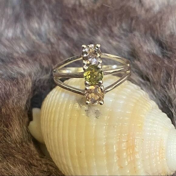 Natural Multi Tourmaline Solid Sterling Silver Ring Size 6 - Picture 6 of 7